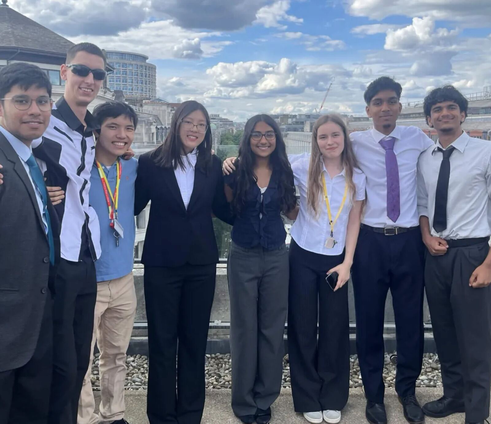 The whole KCLMS Volcanix team on the rooftop, suited up