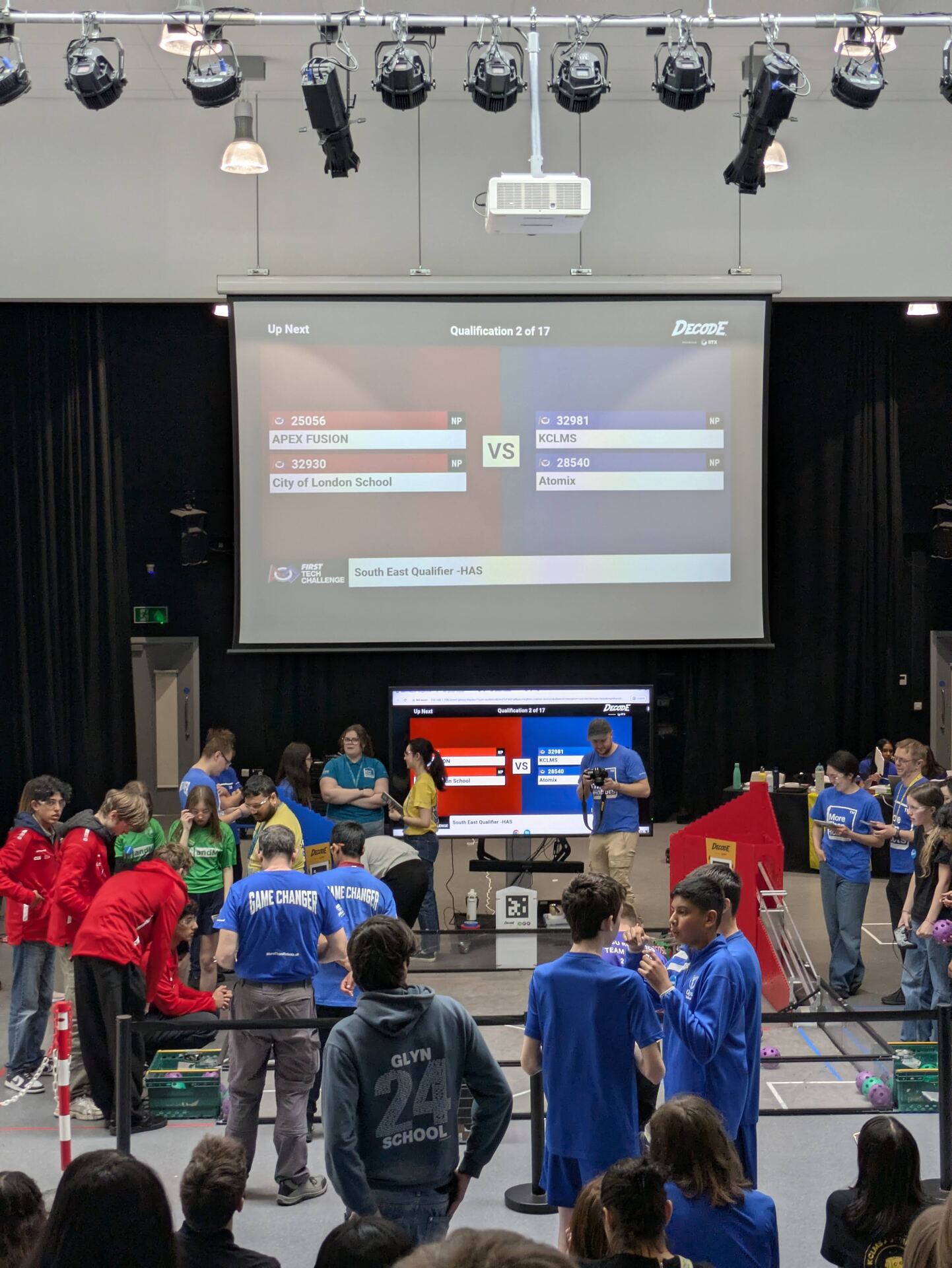 KCLMS Volcanix robot competing in a First Tech Challenge match